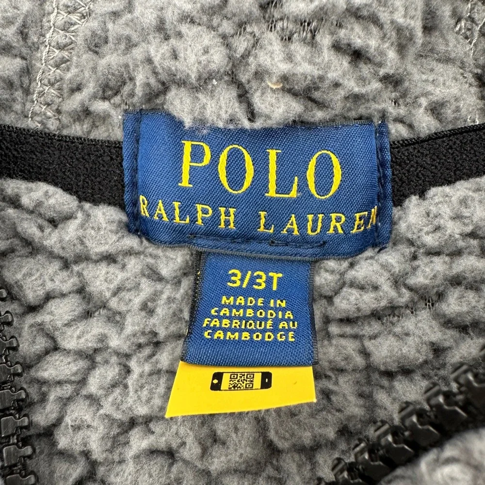 Polo Ralph Lauren Toddler Boys Gray Sherpa Fleece Full Zip Hooded Jacket 3T